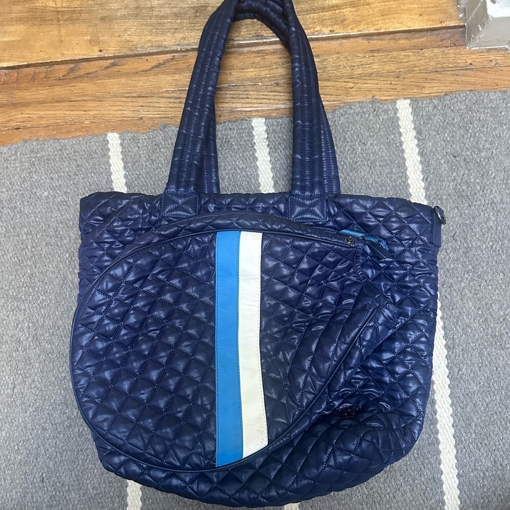 Tennis bag Oliver Thomas Blue Quilted Shoulder Bag with Textured Pattern